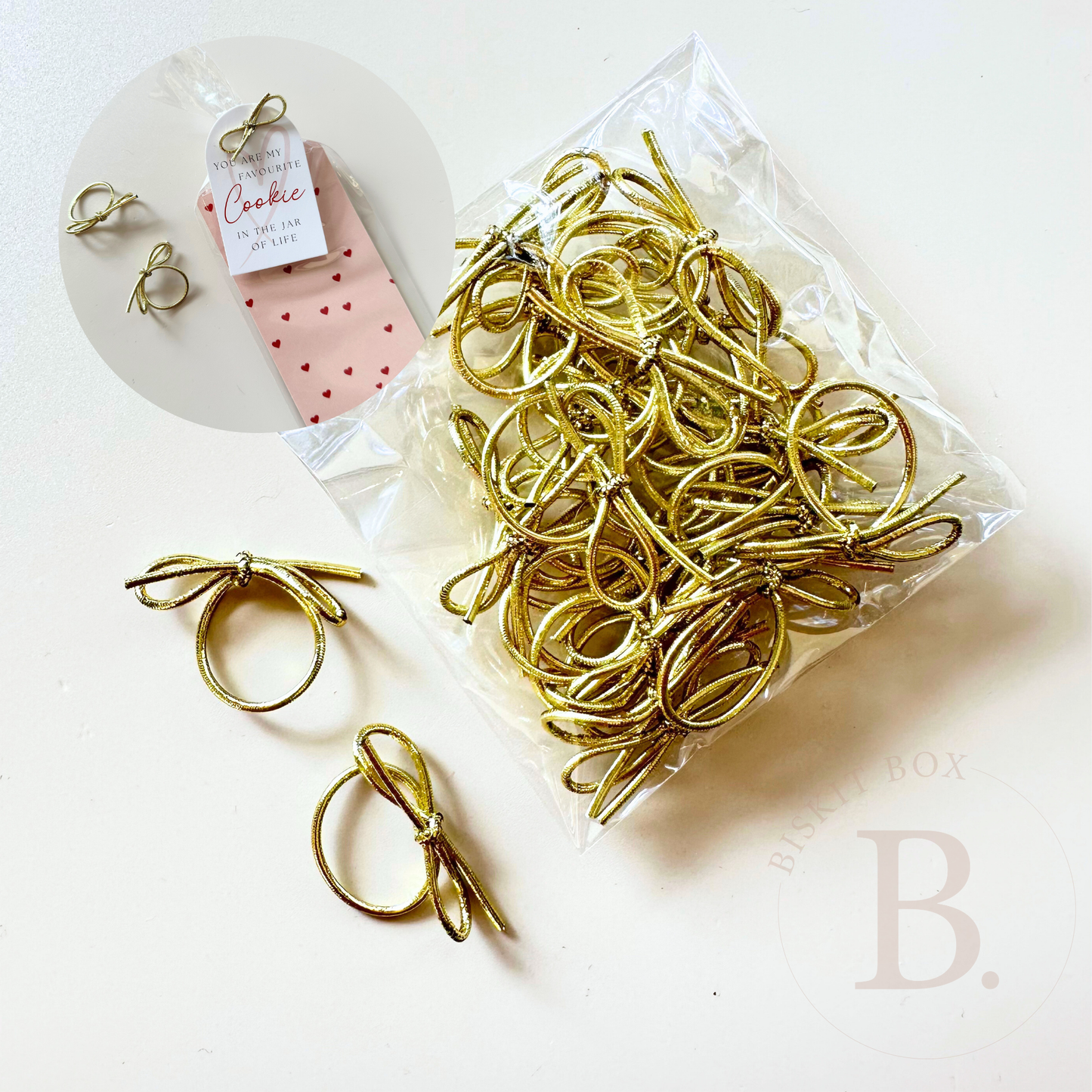 Gold Elastic Mini Bows - 25pk