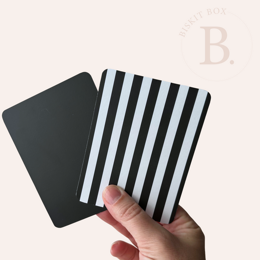 Black & White Stripe Grease Resistant Cookie Boards - Pack 25 - 90mm x 120mm