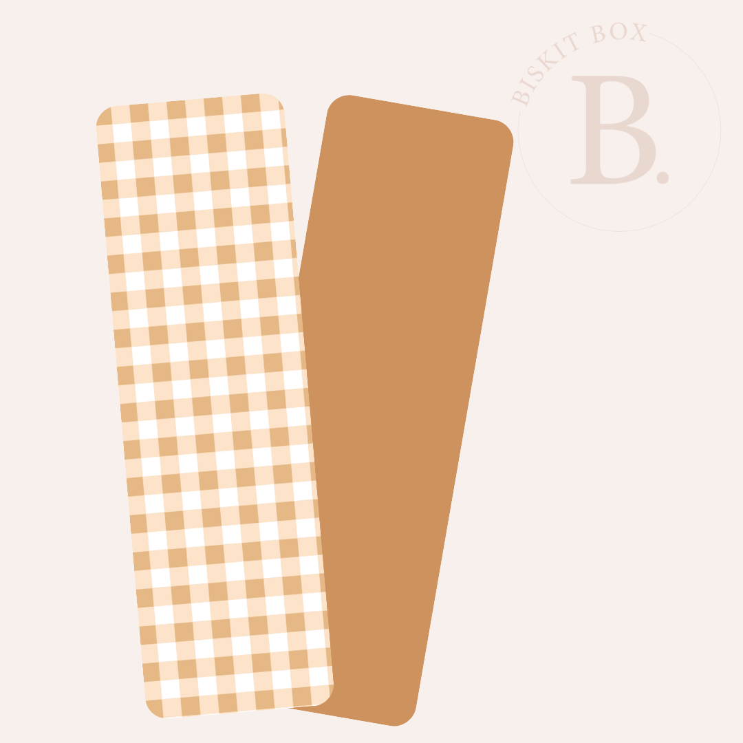 Grease Resistant Cookie Boards - Pack 25 - 65mm x 220mm (Tan Gingham)