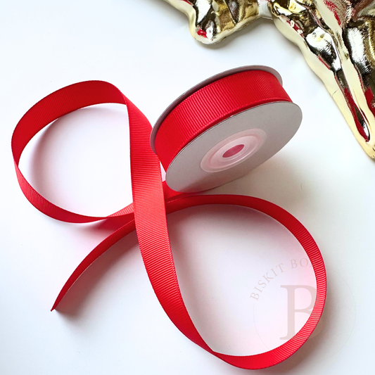 Grosgrain Ribbon on Roll - Red 16mm thickness (9.1m/roll)