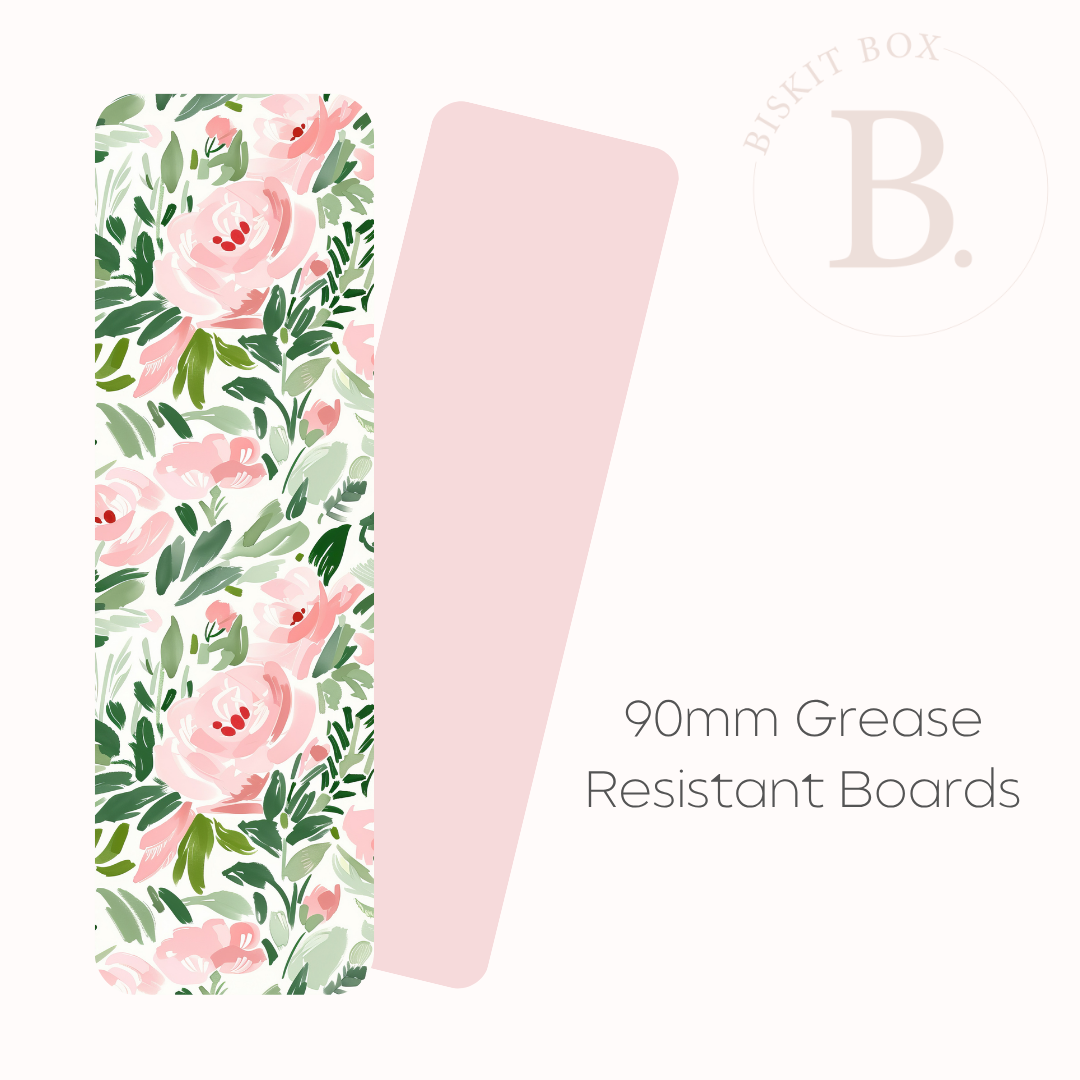 Pink Peony - Grease Resistant Cookie Boards - Pack 25 - 65mm x 220mm