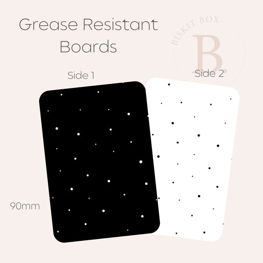 Black & White Spots Grease Resistant Cookie Boards - Pack 25 - 90mm x 120mm