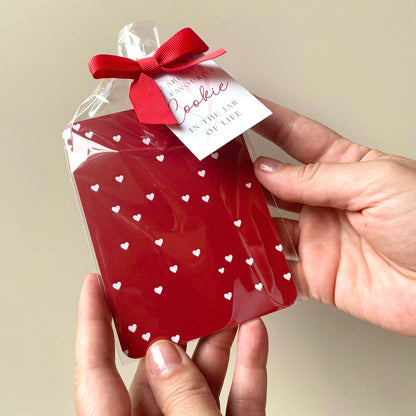 Red with White Hearts Grease Resistant Cookie Boards - Pack 25 - 90mm x 120mm